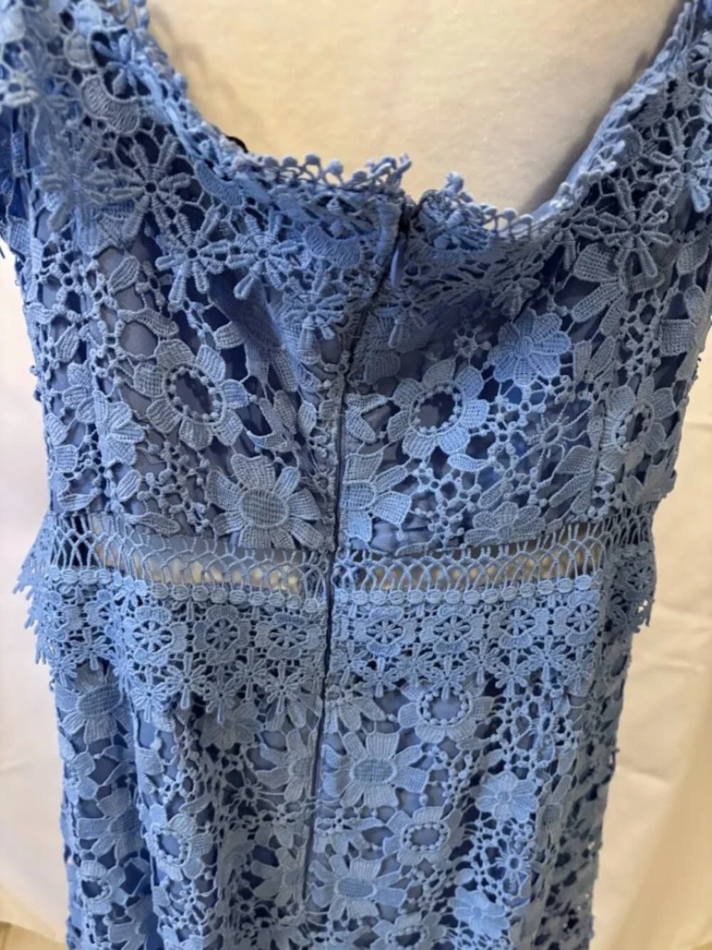 ASOS DESIGN Premium Lace Dress with Ruffle Detail in Blue - Size 14 - Picture 14 of 16